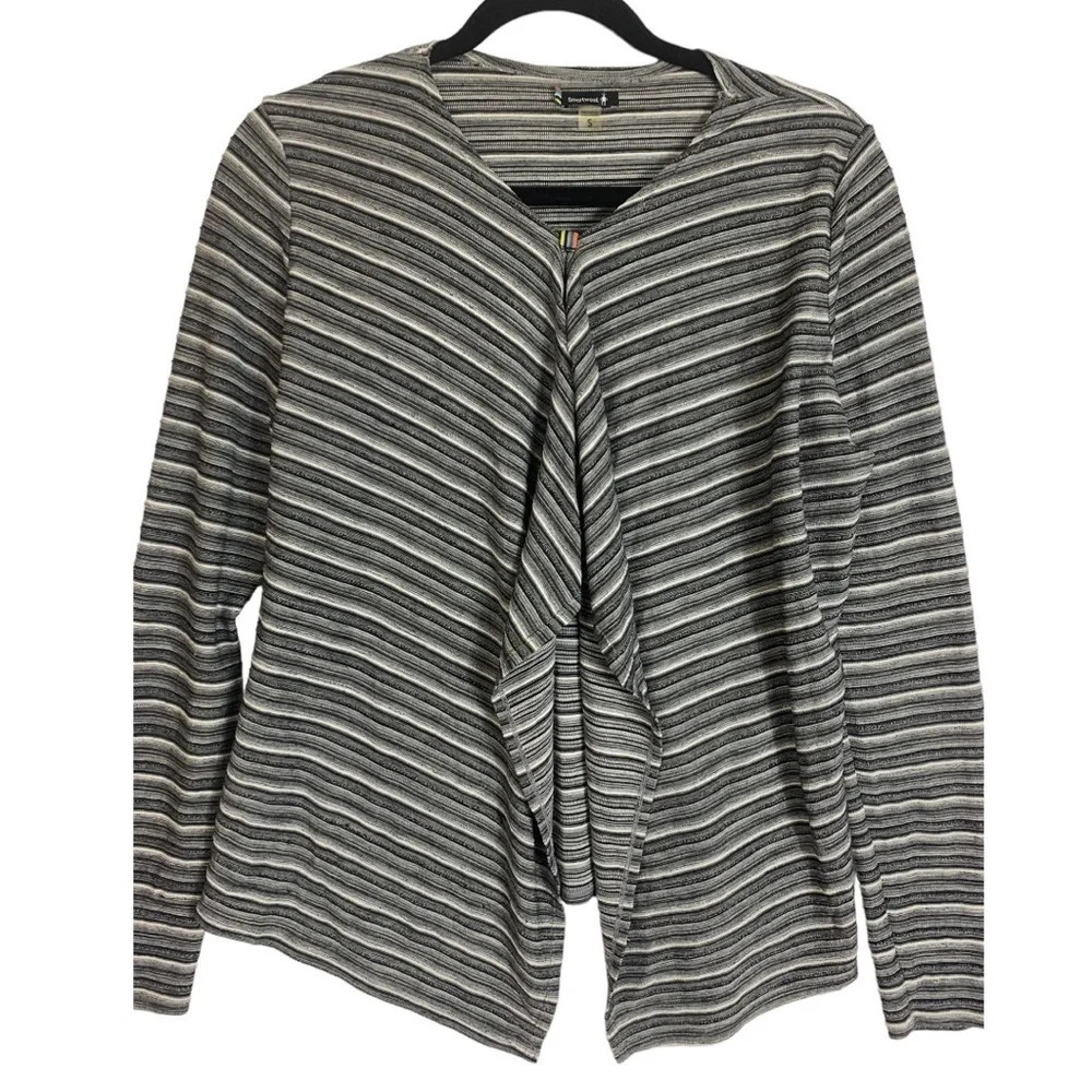 Smartwool Womens  Wool Blend Grey Stripped Cardigan Sweater Size Small Gorpcore